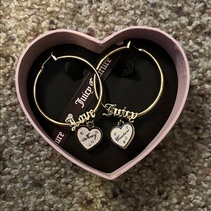 Juicy Couture Gold Earrings with Heart & Pearl Charms